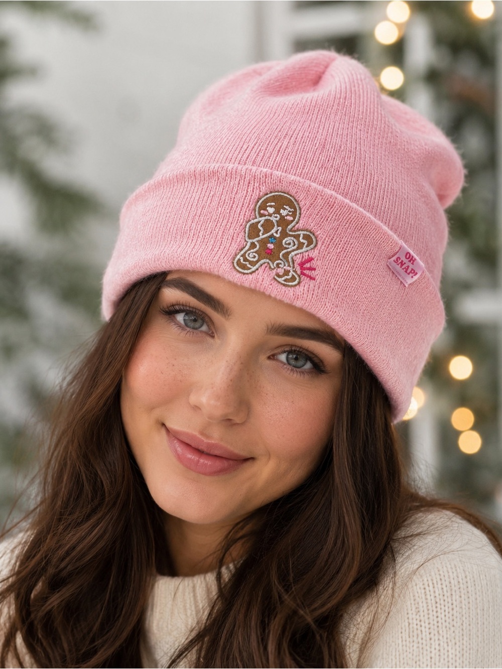 Claire’s Oh Snap Gingerbread Beanie Pink Christmas Holiday Knit Hat